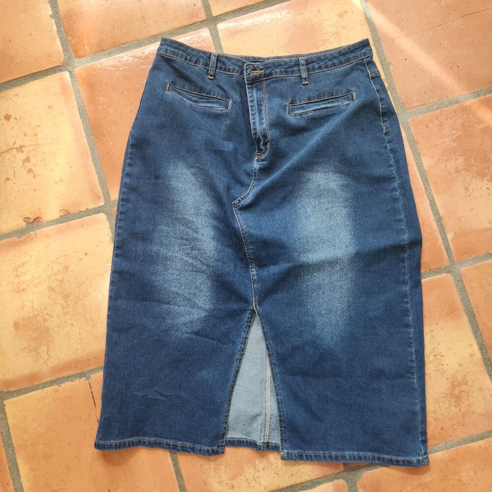 Allegra K Dark Wash Midi Denim Skirt